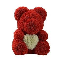Infini rose fleur ours en peluche avec coeur 40 cm